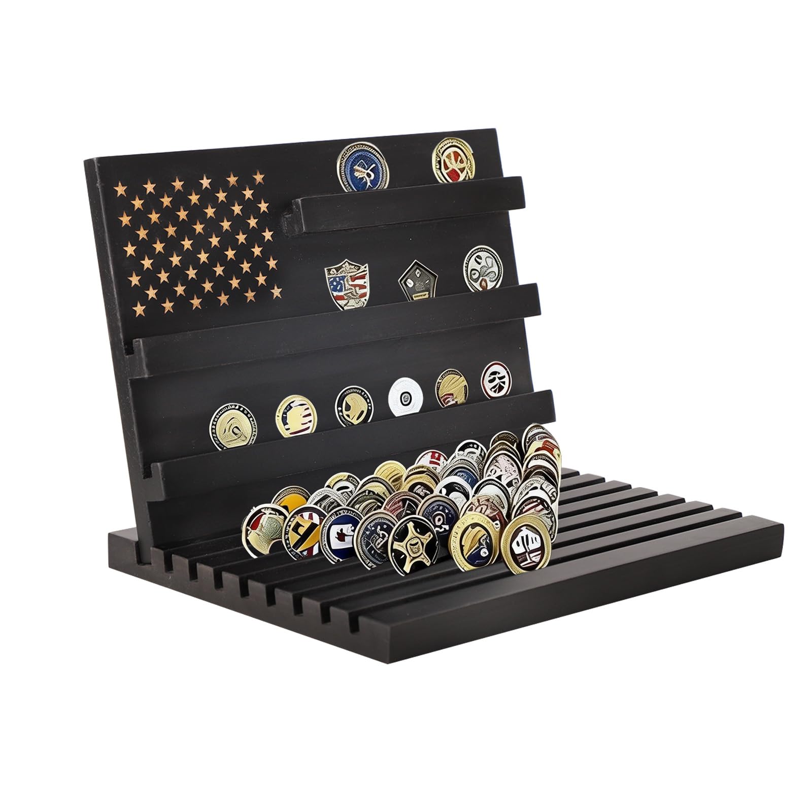 Challenge Coin Display Tabletop, Black Military Coin Holder, 80 Coins