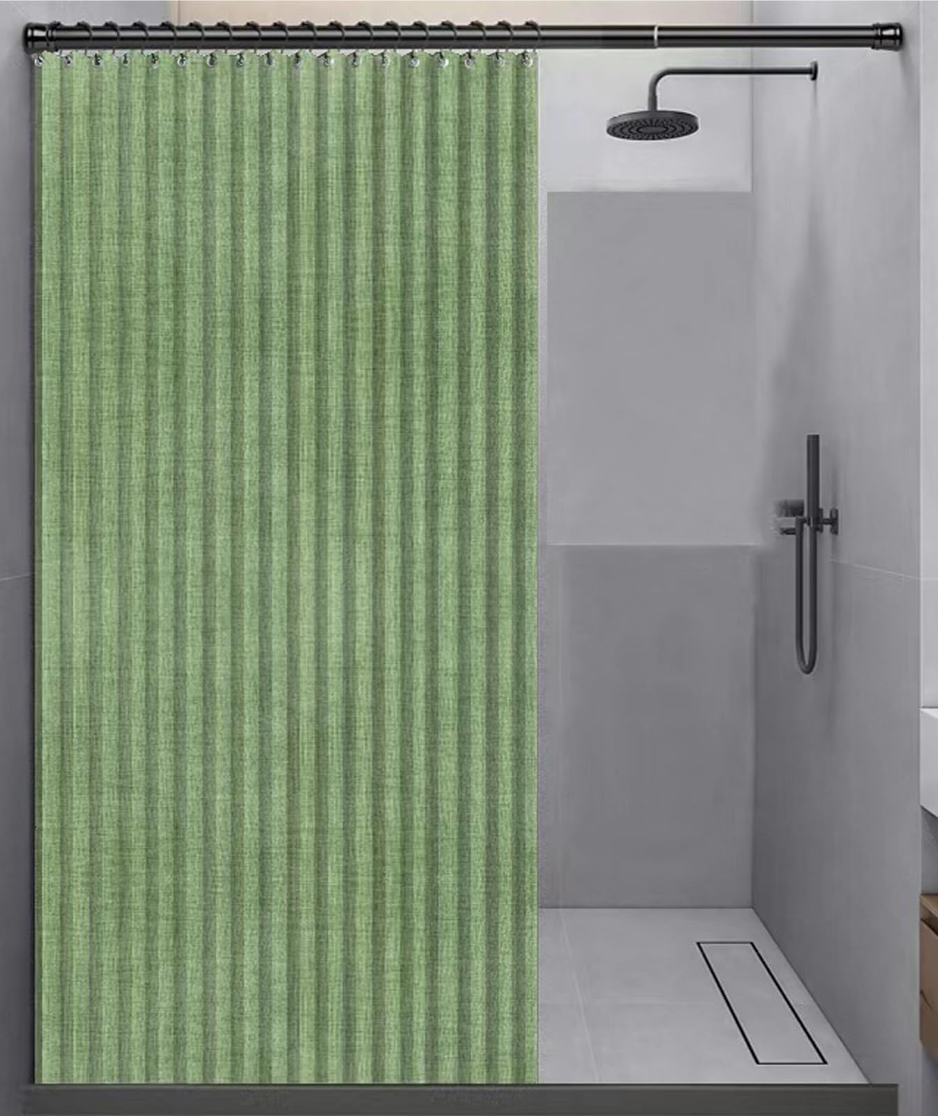 Cortina de ducha impermeable plegable con imán para privacidad, lino, poliéster, cortina de baño para bañeras y spas de hotel (verde, 220 x 200 cm)