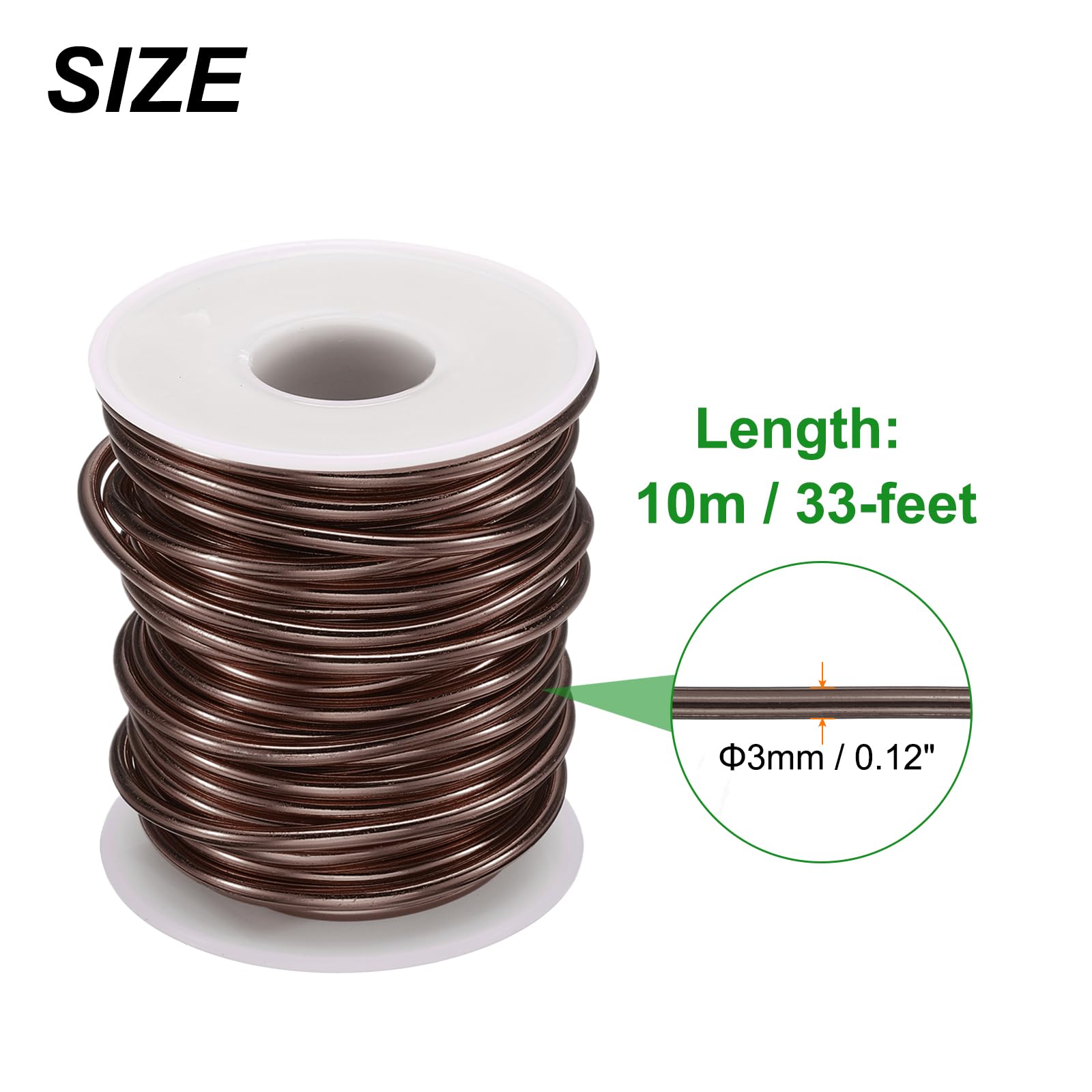 QUARKZMAN Rotolo di Filo Bonsai, Spessore 3mm, Lunghezza 33ft, Filo di Alluminio Anodizzato Flessibile per Attrezzi Bonsai, Alberi, Giardino, Orticoltura, Paesaggistica, Marrone