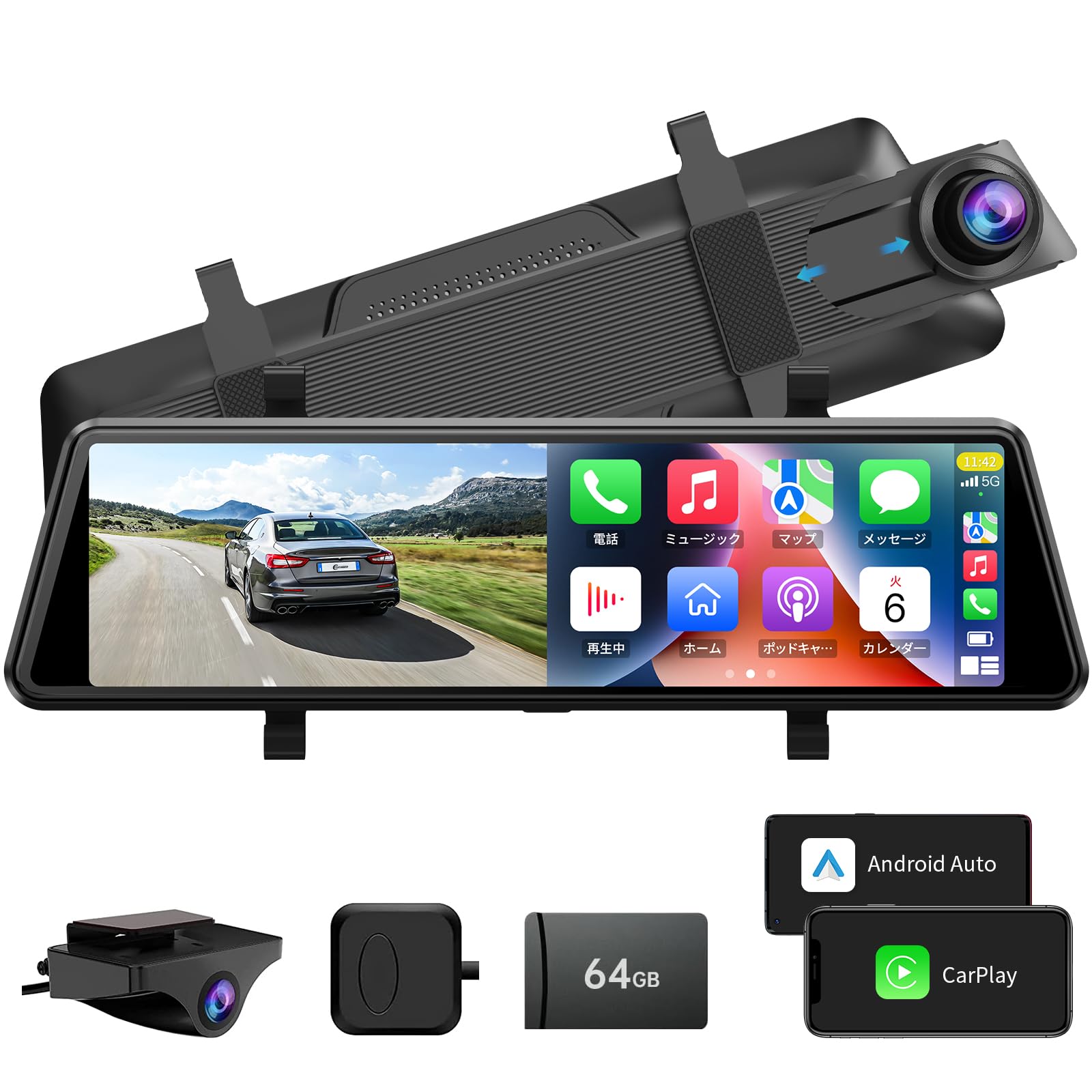 ドライブレコーダー ミラー型 【Carplay & Android Auto ドライブレコーダー ミラー型 carplay/Android auto対応