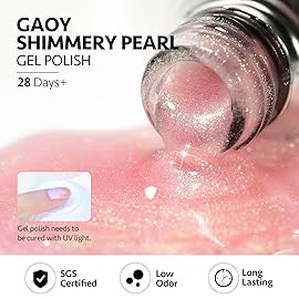 GAOY Shimmer Gel Nail Polish, 16ml Translucent Jelly Glitter Gel Polish, Soak Off UV Light Cure for Nail Art DIY at Home, 1610 Milky Peach