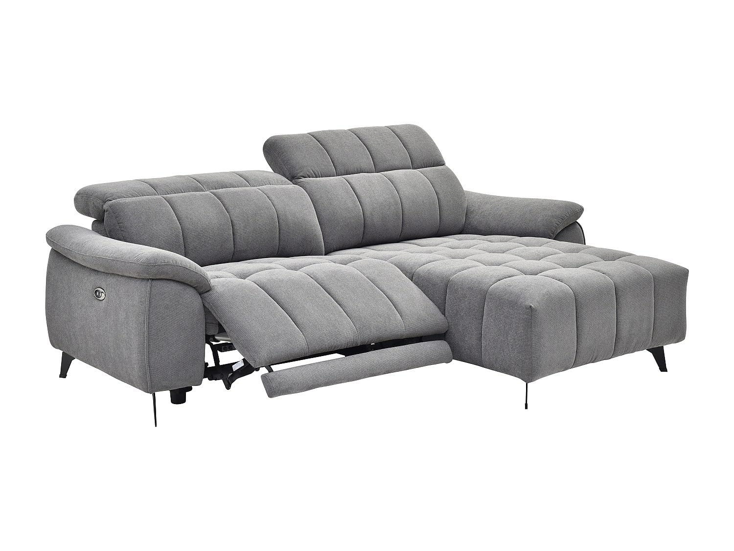 Vente-unique - Canapé d'angle Droit Relax électrique en Tissu texturé Gris CELTIMO