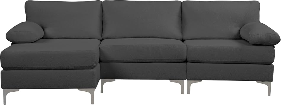 Casa Andrea Milano Luxury Modern Large Boucle L-Shape Sectional Sofa, with Extra Wide Chaise Lounge Couch