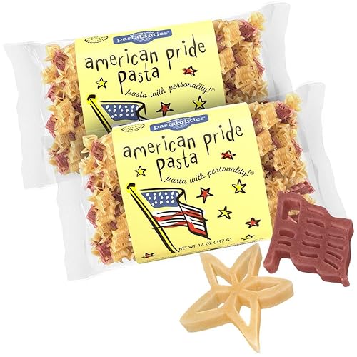 Pastabilities Pasta con forma divertida para niños, pasta del orgullo americano, tema festivo de bandera y estrella, pasta de trigo natural sin OMG,