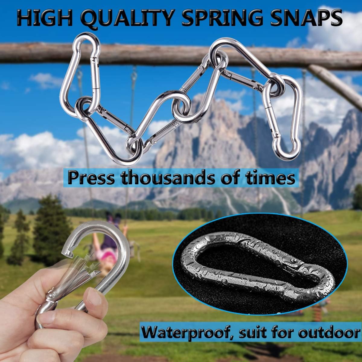 5 Inch 4 Inch Large Spring Snap Hooks, Ekunbuy Heavy Duty Rope Connector 304 Stainless Steel Hook Spring Clips Link Buckle 1/2 3/8 Clip for Hammock Swing Outdoor Travel - Image 5