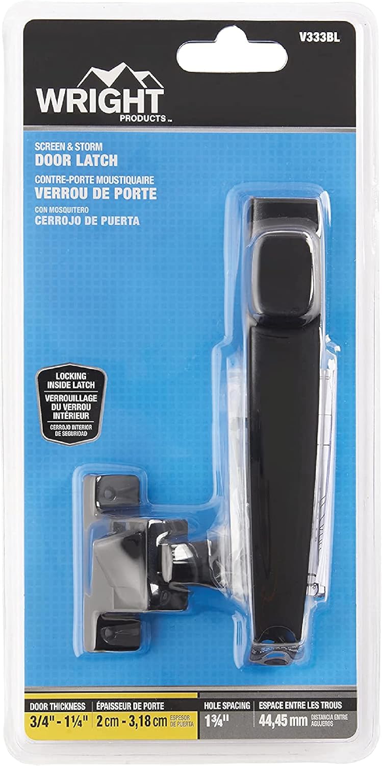 Wright Products V333BL Tie Down Push Button Door Latch for Screen and Storm Doors, Black