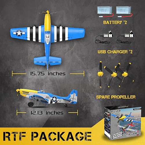 Miniatura 6 de CKYSCHN Avión RC P51 Mustang de 4 canales y 3 modos - Avión RC para principiantes con estabilización X-Pilot para adultos  Aerobatic 2.4GHz RTF