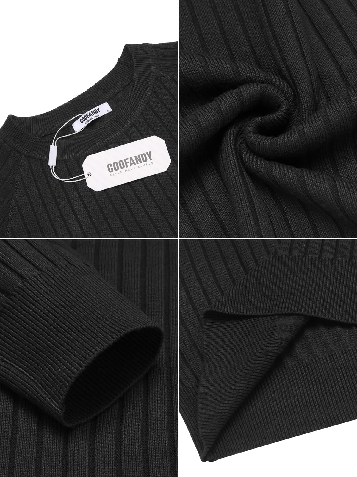 COOFANDY Maglione da uomo a maniche lunghe girocollo slim fit business casual pullover maglione, Striscia sottile nera, L