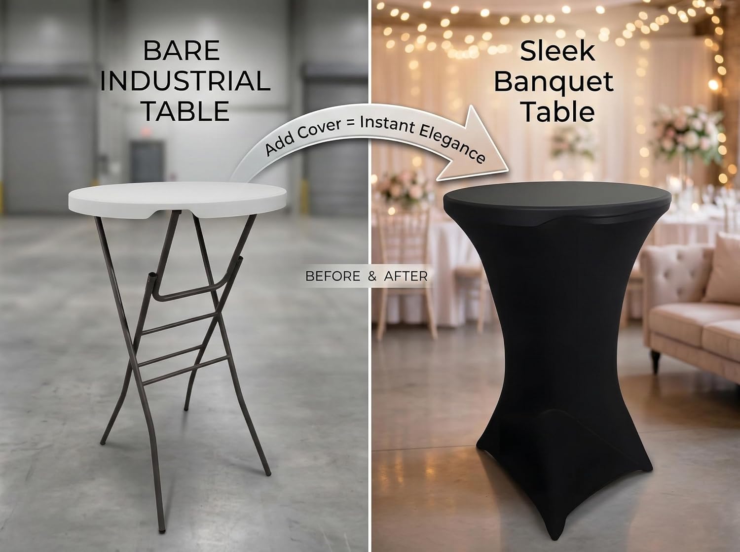 2-Pack 28 Inch Round Folding High Top Cocktail Tables with Dual Black Tablecloths, Portable Bar Height Bistro Set, Detachable Legs, Heavy Duty Indoor Outdoor Furniture for Wedding, Party & Events