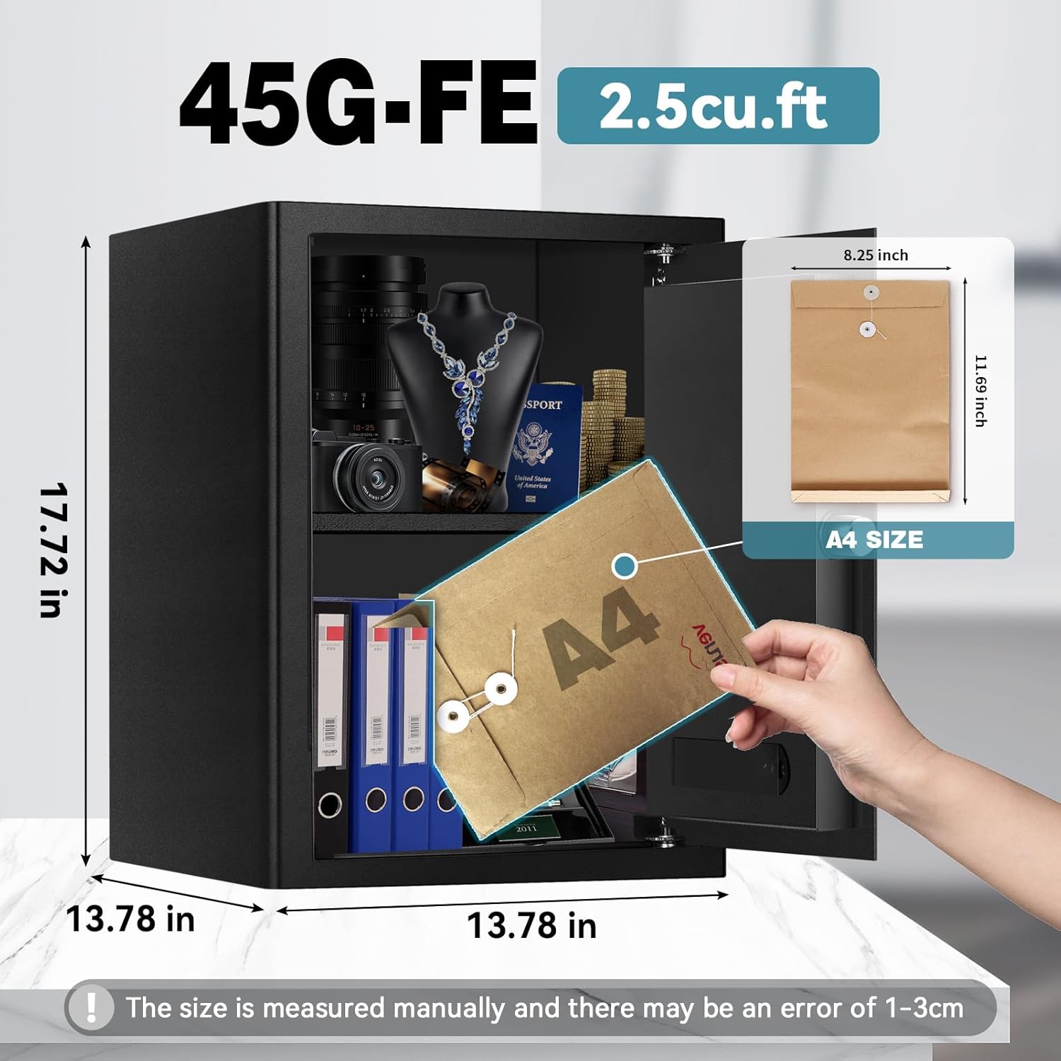 YAYAG 2.5 Cu ft Home Safe Box Fireproof Waterproof for Documents - Steel Security Electronic Safety Box with Emergency External Type-C Interface, Personal Combination Safe for Jewelry Office