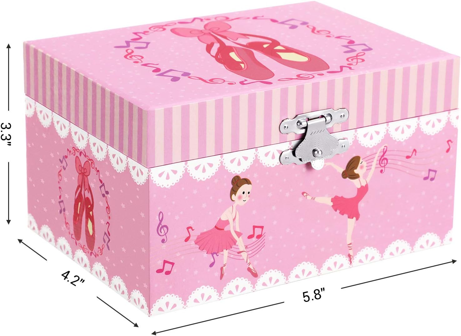 SONGMICS Musical Jewelry Box for Kids Inside, Ballerina Motif, Spacious Compartment, 5.8″L x 4.2″W x 3.3″H, Pink: Furniture & Decor