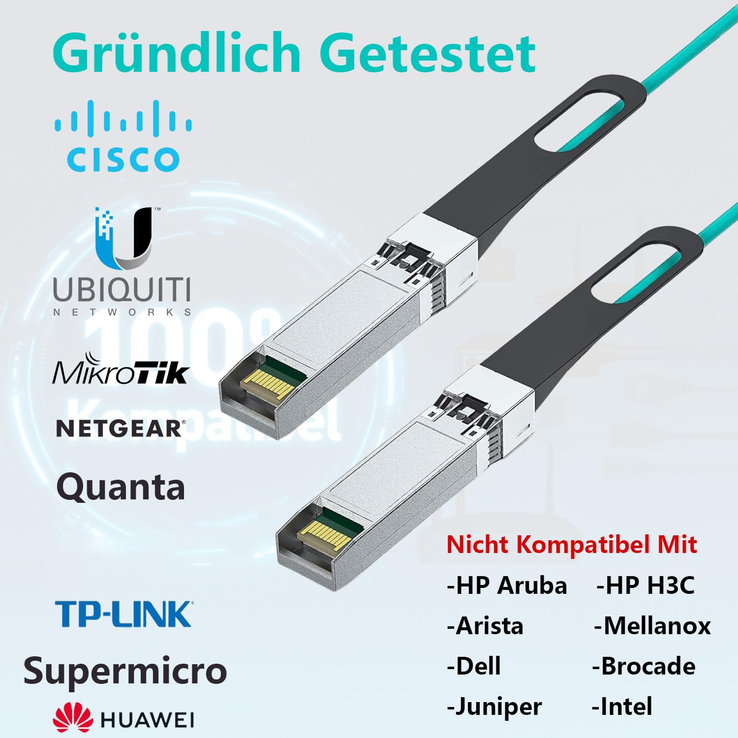 10m 10G SFP+ AOC Kabel, 10GBASE-SR Active Optical Cable, OM3 Multimode Glasfaser, SFP+ zu SFP+, Kompatibel mit Cisco SFP-10G-AOC, Ubiquiti UniFi, Mikrotik, Netgear