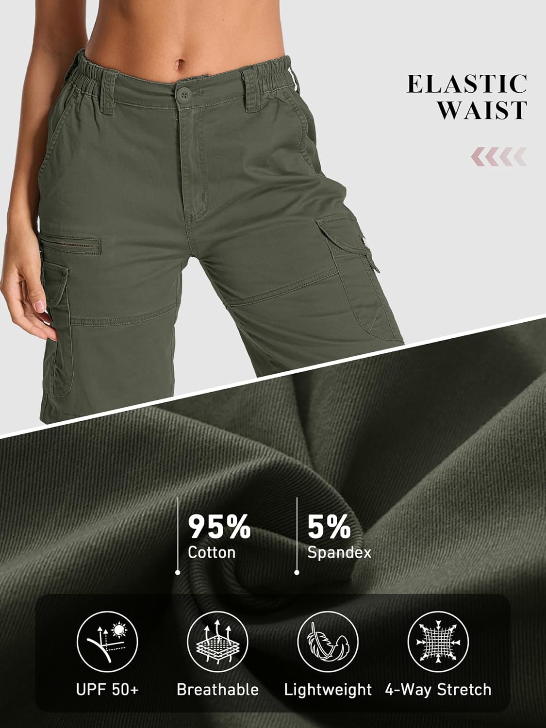 Bermuda Womens Cargo Shorts Lightweight Cotton Casual Hiking Shorts Multi-Pockets Elastic Waist - Image 5