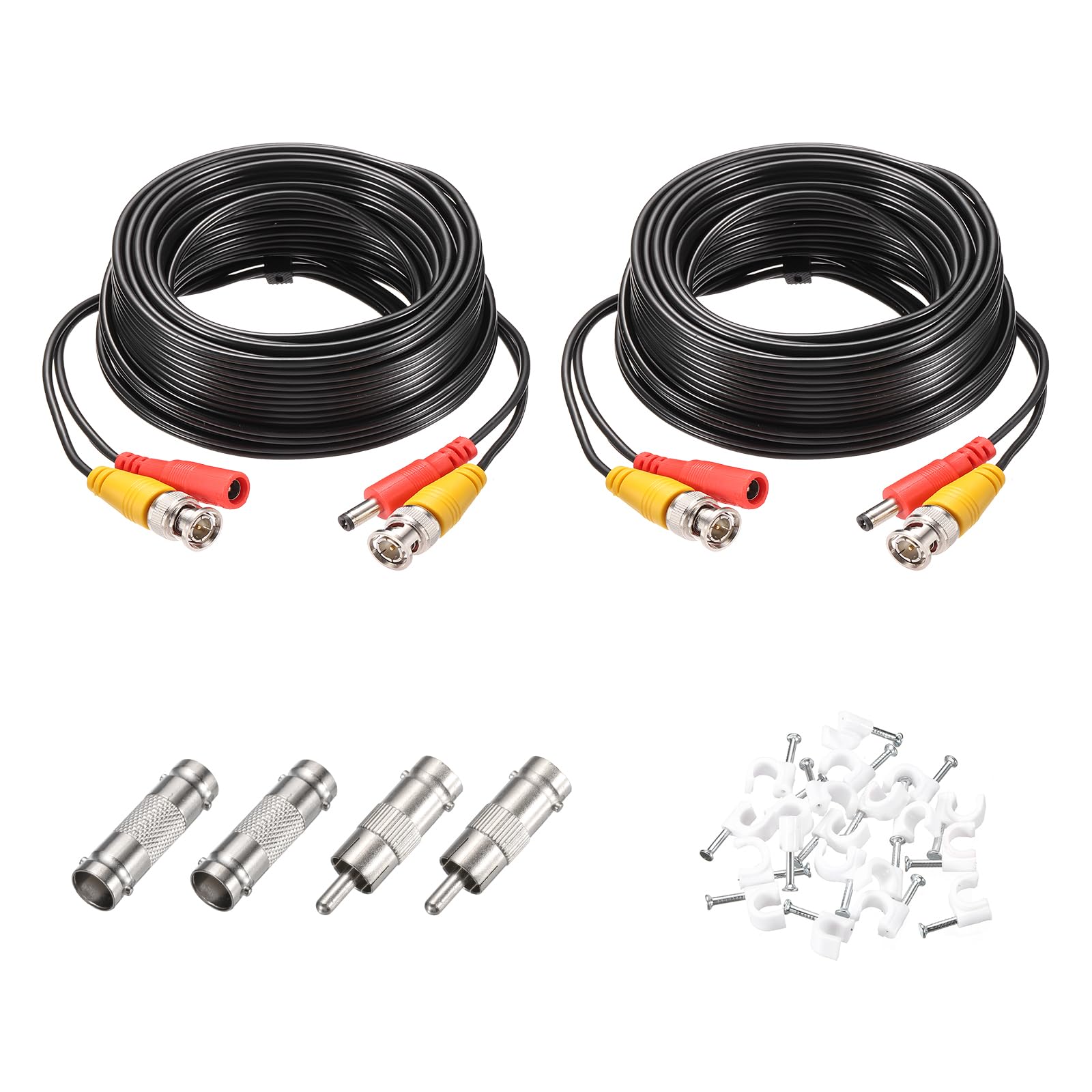 sourcing map BNC Video Power Cable,15m/49ft All-in-One Security Camera Wire Cord DC Extension Wire for CCTV Security DVR Camera System Installation Plug & Play Cord,2 Set Black