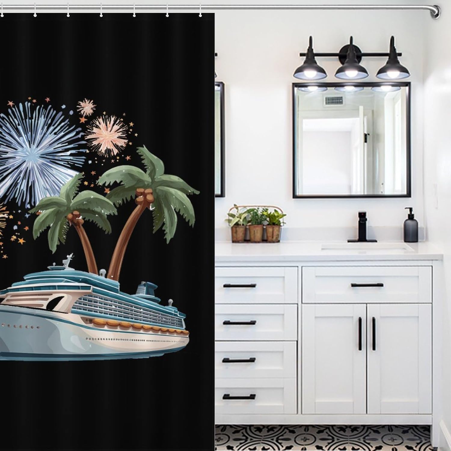 Cruise Ship Shower Curtain 46.85x70.87Inch（119x180cm） Polyester Bath Curtain Shower Curtains Printed Decorative