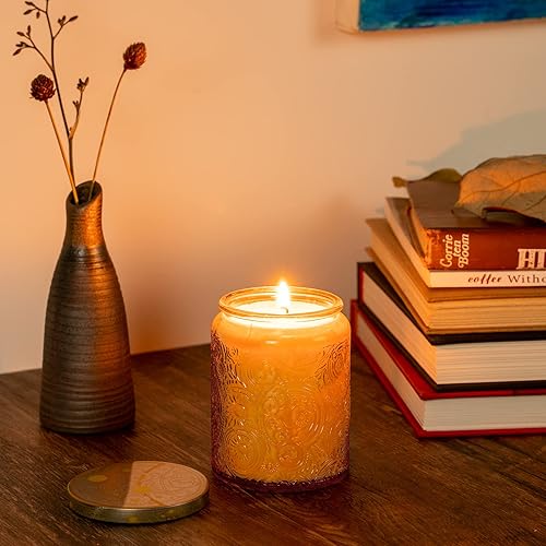 Miniatura 24 de Art Secret Paquete de 9 tarros de vela de vidrio en relieve de 8 onzas con tapas y etiquetas, diseño de estrellas de sol y luna (gris)