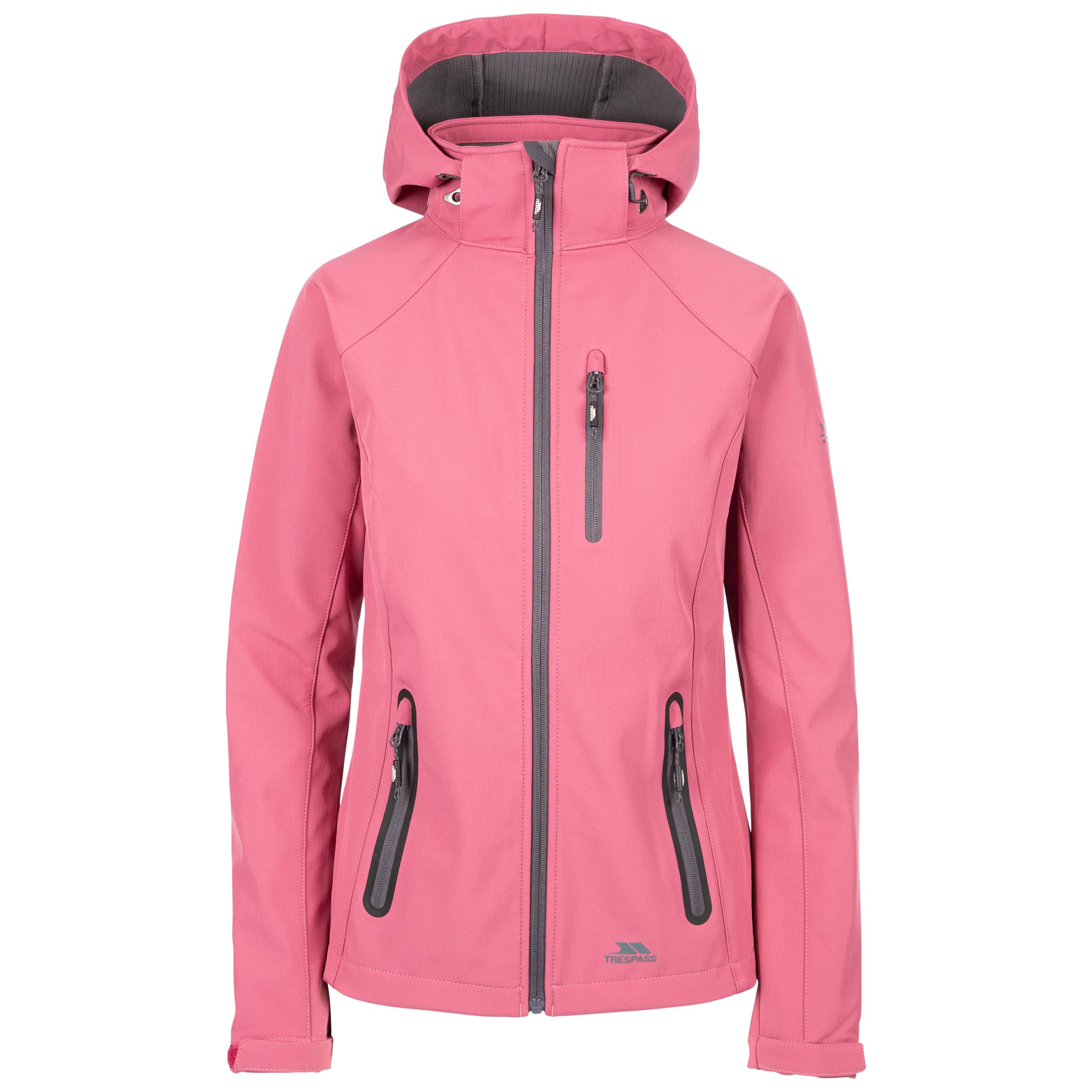Trespass Women's Rose Blush Softshell Jacket Bela Ii - Waterproof: 8000Mm, Breathable: 3000Mvp, Windproof, 3 Low Profile Zip Pockets, Chin Guard, Contrast Zips, Adjustable Zip-Off Hood