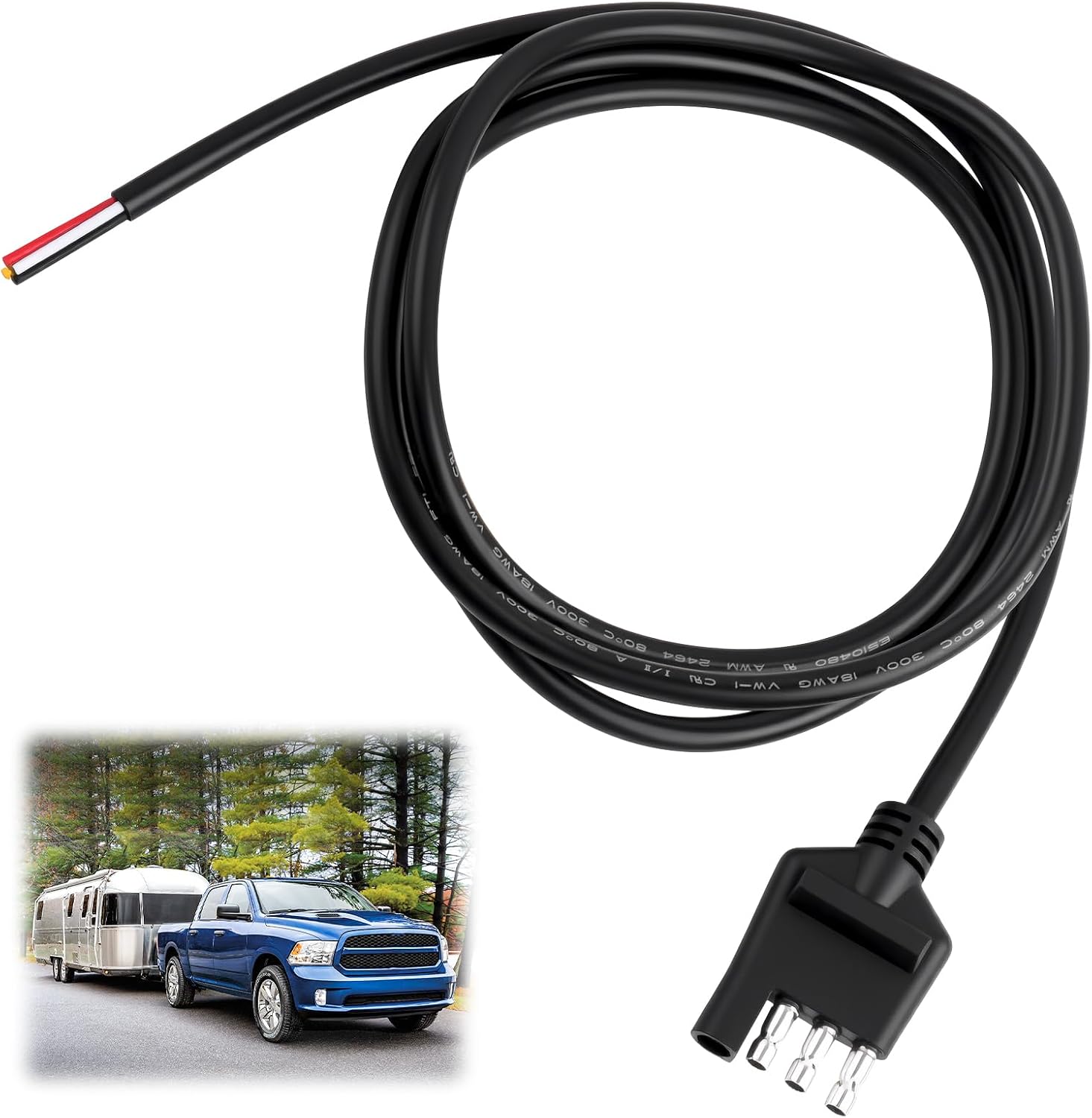 5Ft 4 Pin Trailer Connector with Male & Female Plug,Heavy Duty 18AWG 4 Pin Trailer Wiring Harness Extension with Color-Coded Wires,Professional Flat Trailers Light Plug Replacement