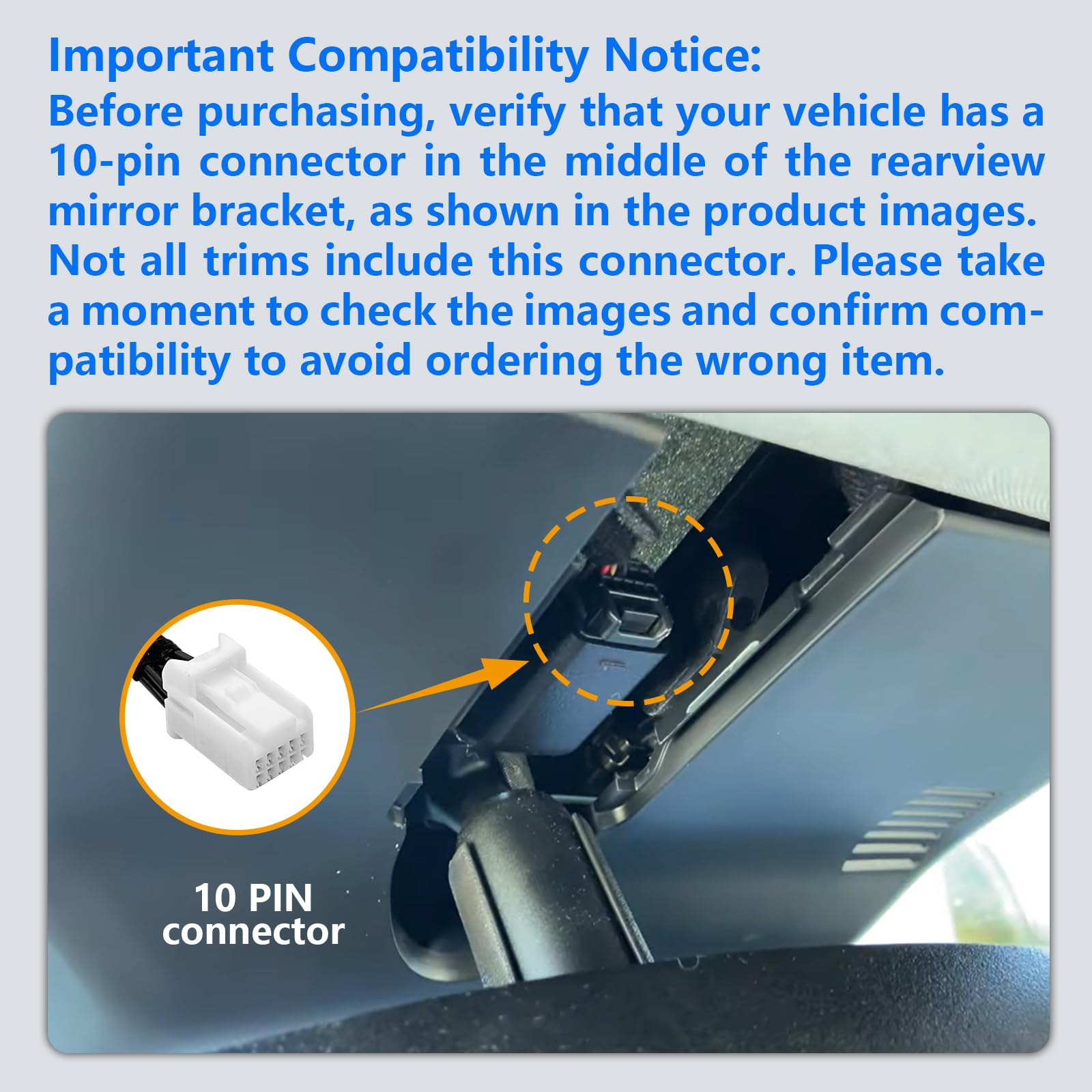 Dash cam Power Adapter 10 Pin (Model A) Custom for Hyundai Kia Telluride Sorento Soul Rio Carnival Sedona EV6 and More,GPS Radar Mirror Camera Dash Cam Adapter, Connects to Rearview Mirror (Hidden)