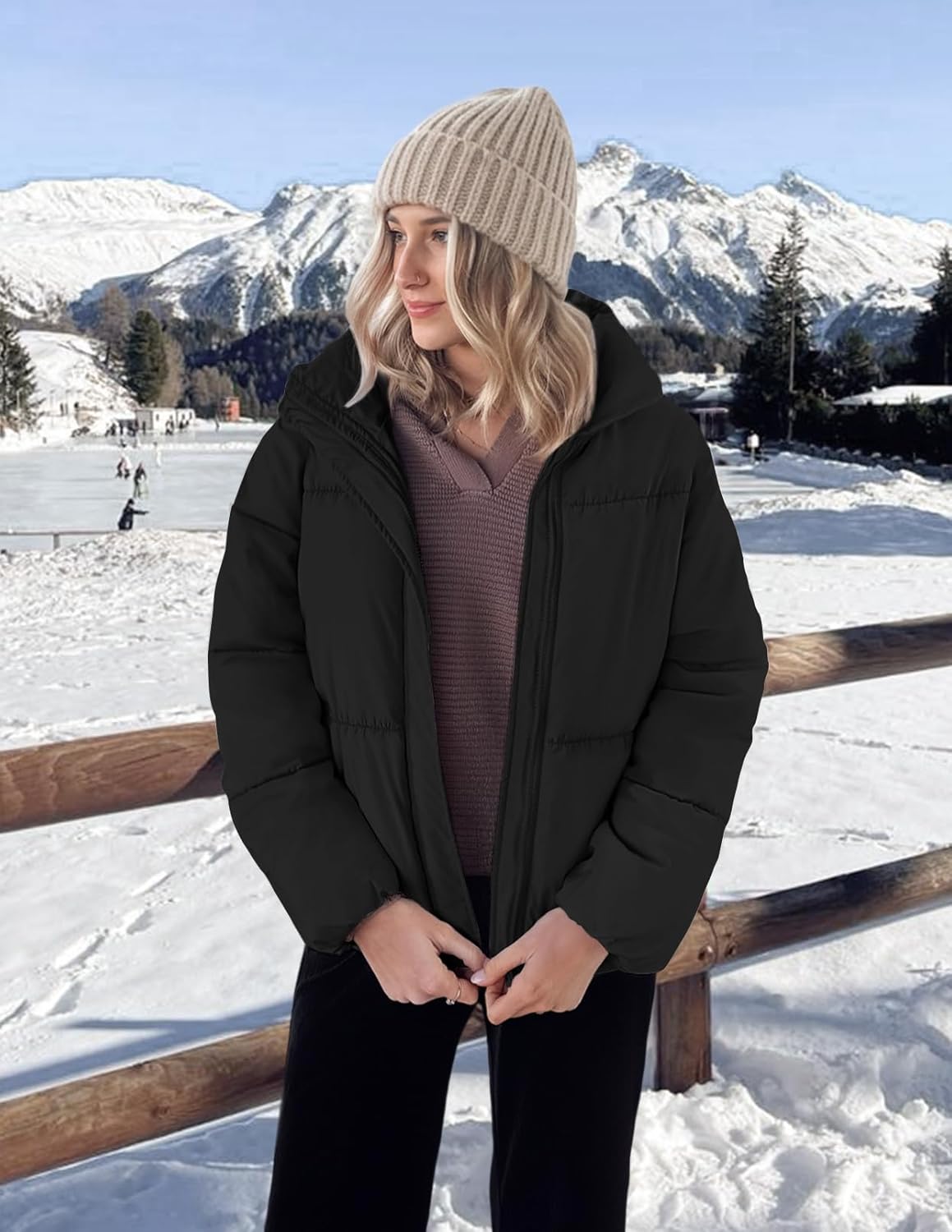 MEROKEETY Women's 2025 Winter Long Sleeve Zip Puffer Jacket Pockets Baggy Short Coats