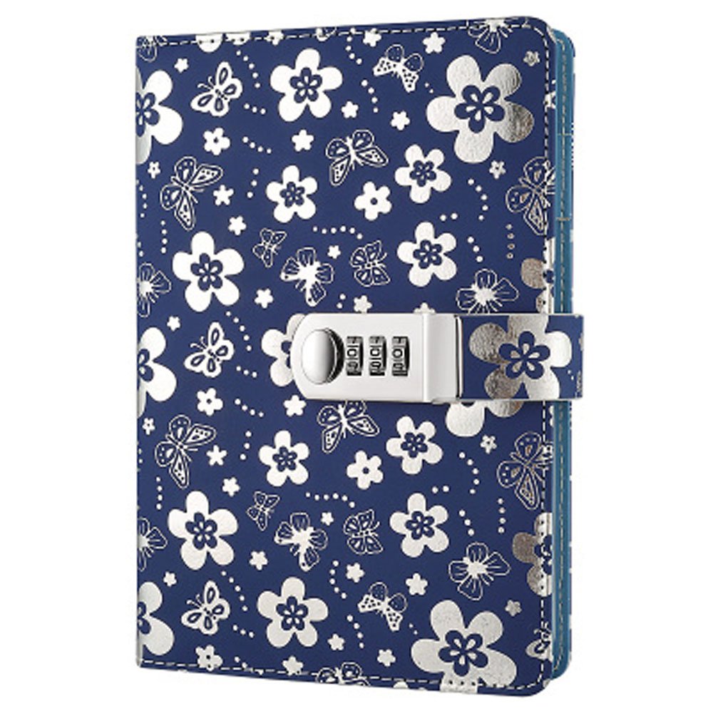 Yakri Leather Journal Vintage Notepads, Password Diary Notepad, Secret Diary Notebook with Combination Lock TPN102 Silver Flowers