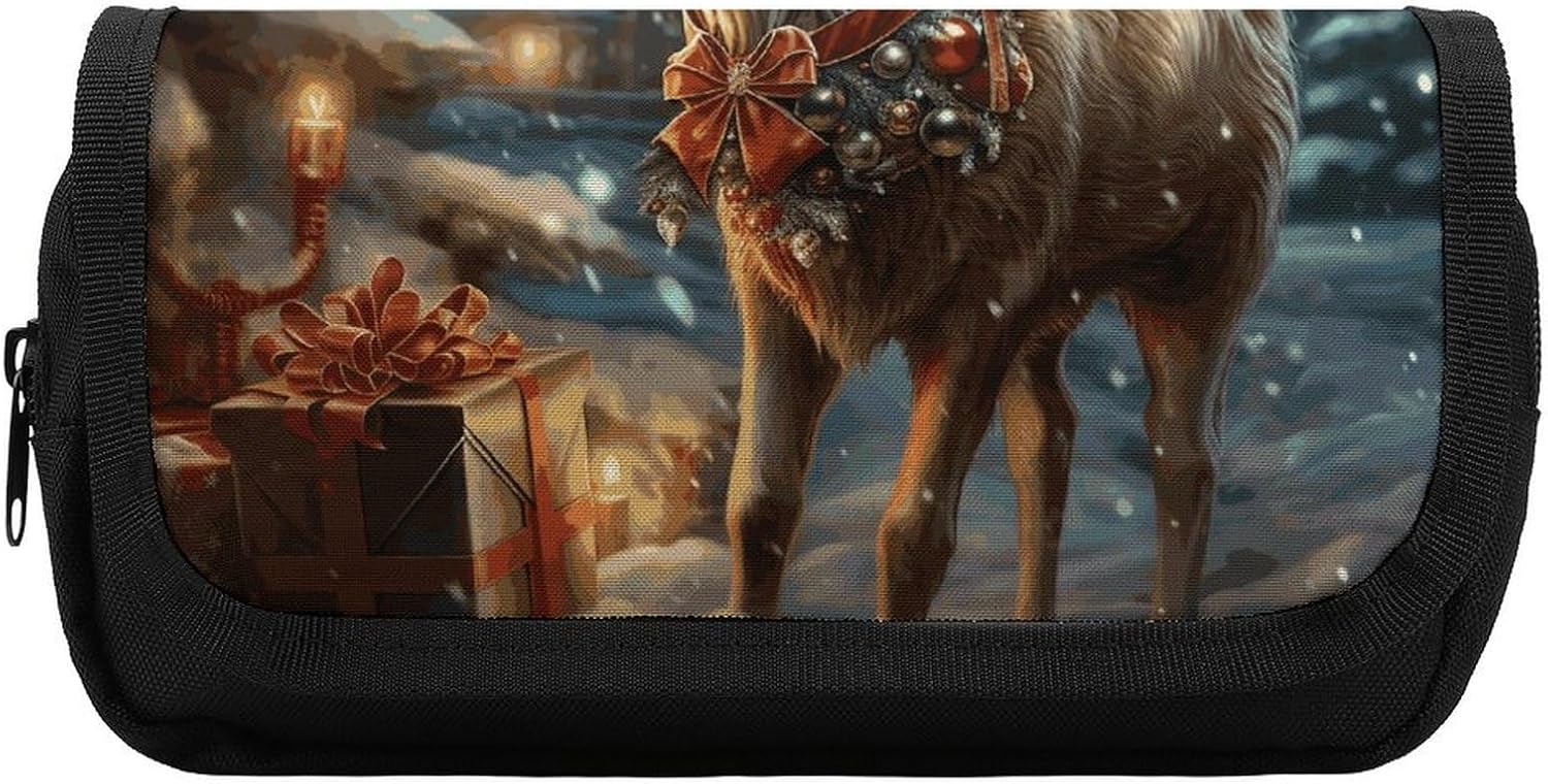 Pencil Pouch Christmas Gift Reindeer Pencil Case for Men Women Cosmetic Bag Aesthetic Pen Bag for Office Multifunctional Bag Marker Pen Case