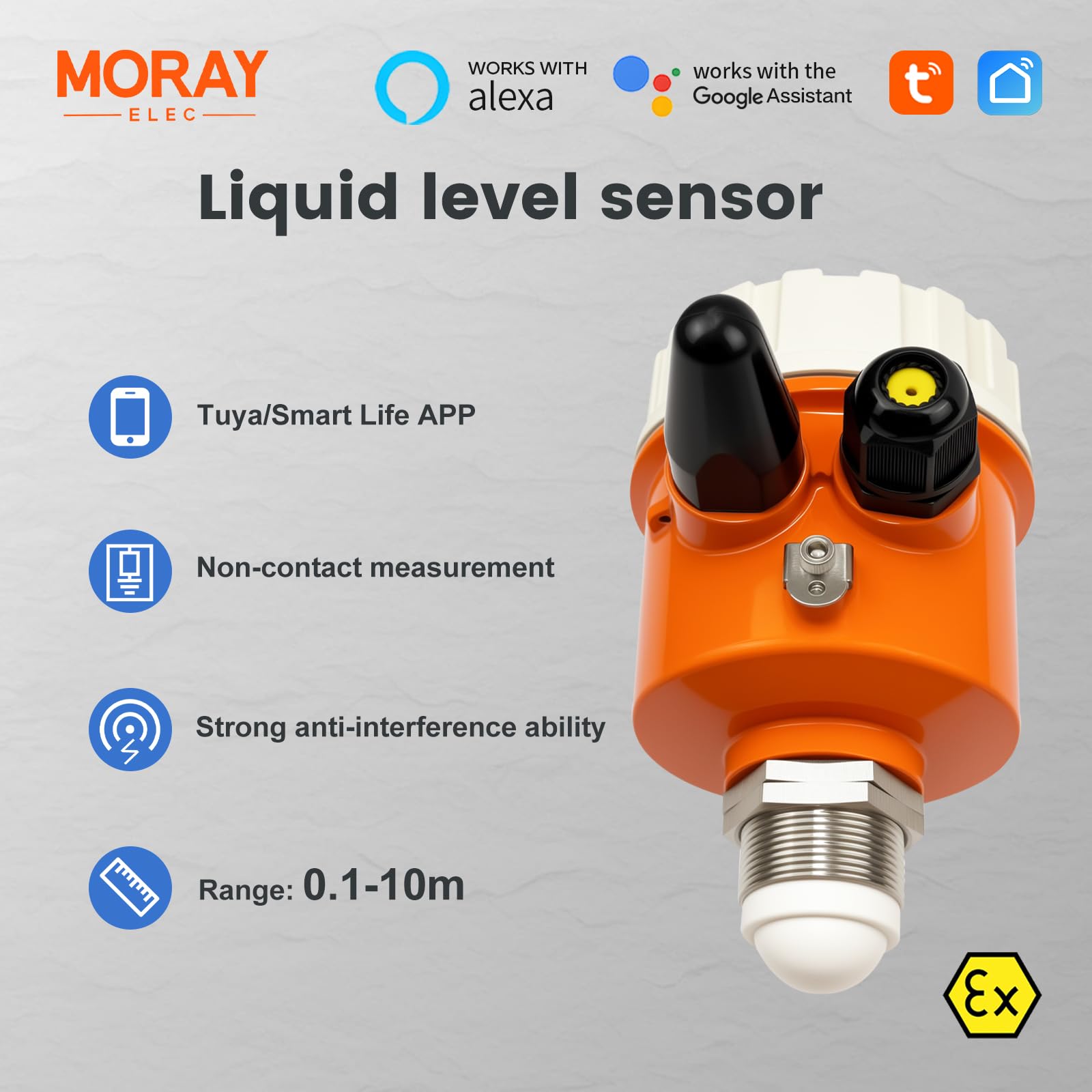 Moray Smart WiFi Radar Füllstandssensor Tankanzeige Sensor Wassertank Füllstandsmonitor Automatische Alarmanzeige für Solar Smart Life Mobile APP Smart Home Fernbedienung IP65 Wasserdicht (ME203WSP)