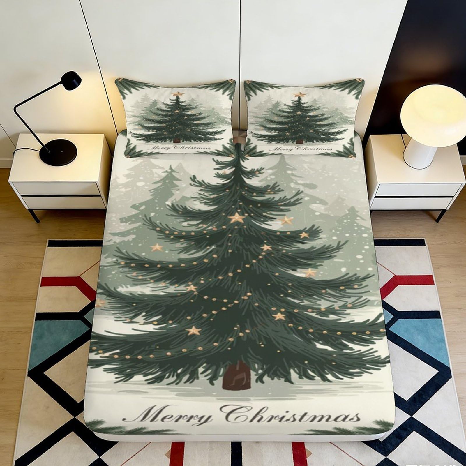 Jqzkxnhpbr Style-8 3D Printed Christmas Tree Fitted Sheet Microfiber Soft Festive Pine Bed Cover For Bedroom Guest Room Decor 90X200x25cm