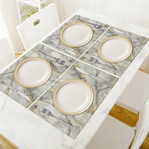 Miniatura 4 de Juego de 4 manteles individuales de mármol dorado y gris, pintura abstracta moderna, arte impreso, manteles para mesa de comedor, restaurante,