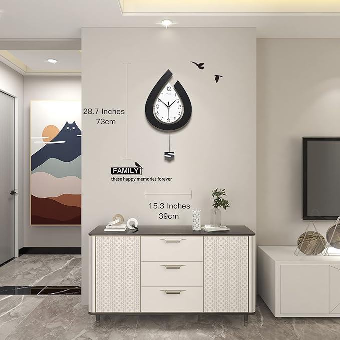 Reloj de Pared Grande 28.7 Pulgadas Moderno con Péndulo Silencioso miniatura 5