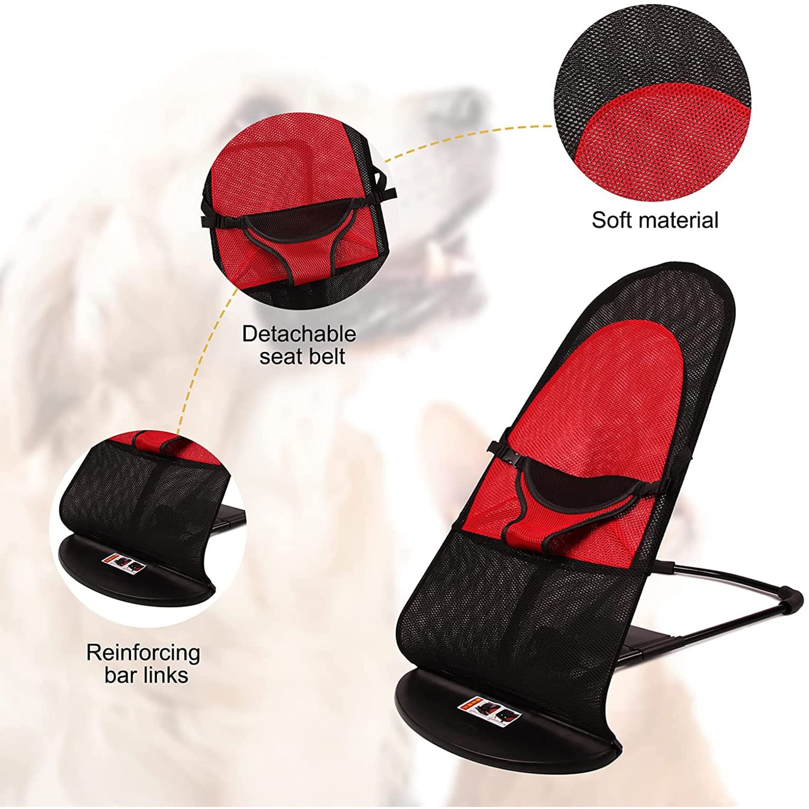 Sedia a Dondolo per Cani, Portatile, Pet Dog Cat Bed, Letto Pieghevole Adatto per Animali Domestici sotto 33 libbre / 15 kg, Nero