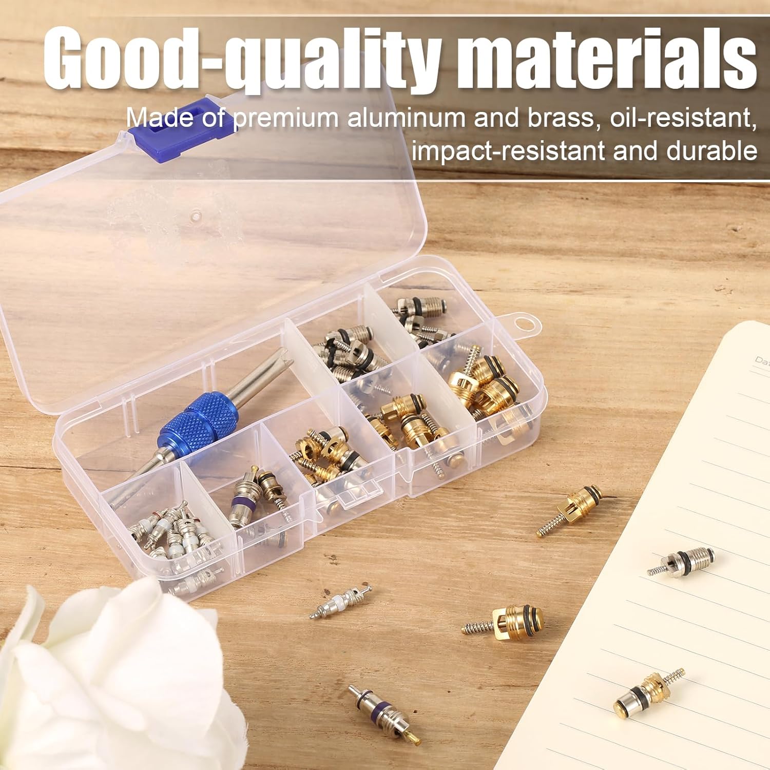 40pcs AC Valve Core Kit, Car Air Conditioner Valve Core Accessories A/C R12 R134a Refrigeration Valve Core with Double-Head Disassembly and Installation Remover Tool AC Valve Kit for Most Cars