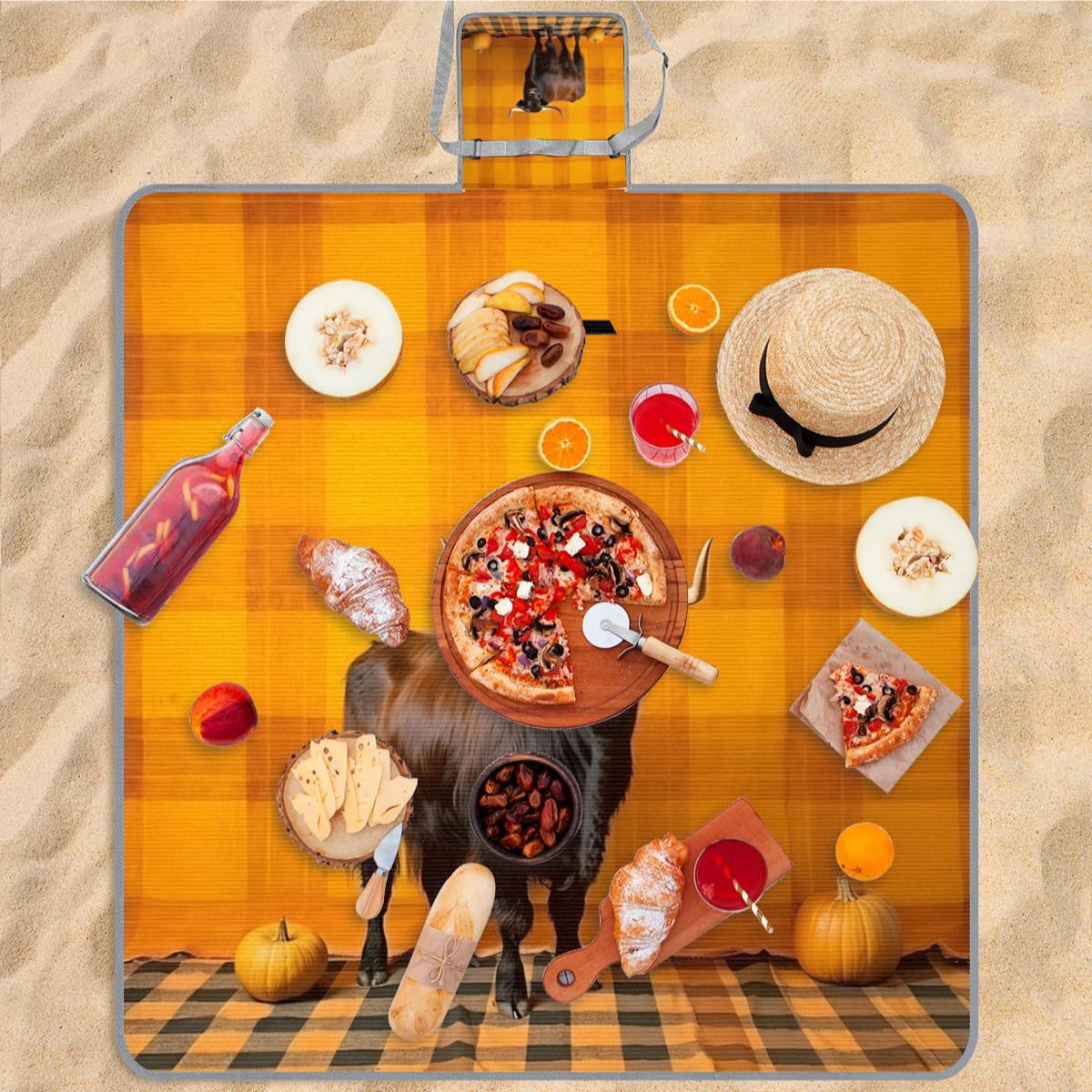 Manta de picnic de 150 x 145 cm, manta de playa plegable para exteriores, impermeable, para playa, camping, senderismo, picnic