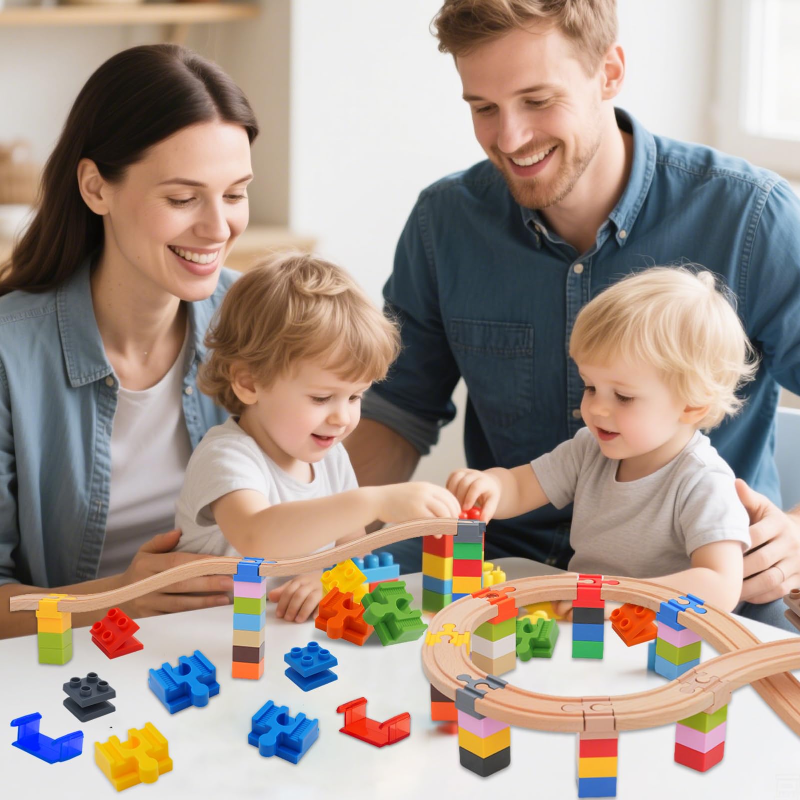 Shinybox 40 Piezas Conector de Pista de Juguete de Madera, Conectores de Carril de Plástico, Hacer Vías Tren Madera Juguete para Niños