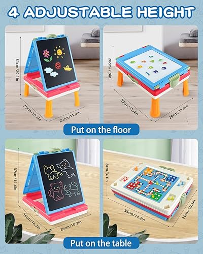 Miniatura 2 de Caballete para niños, caballete de arte de doble cara 4 en 1 con pizarra y pizarra blanca magnética, caballete de mesa plegable para niños con