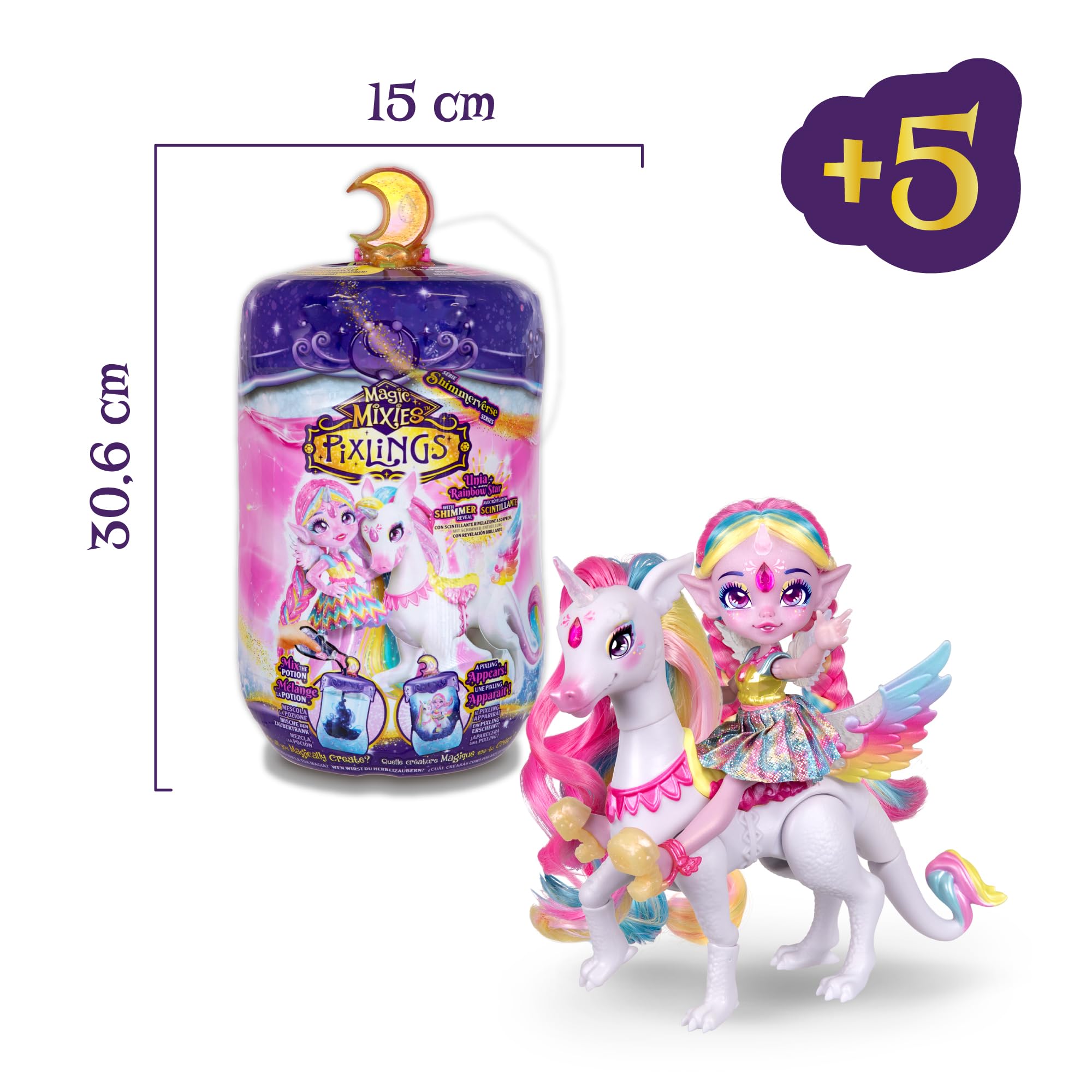 Magic Mixies - Magic Pixlings Doll + Kucyk, paczka z lalką i jej kucykiem, magiczne Unboxing ze specjalnymi zaklęciami, lalka z długimi grzywkami do stylizacji, dzieci 3 lata+, słynna (MG104000)