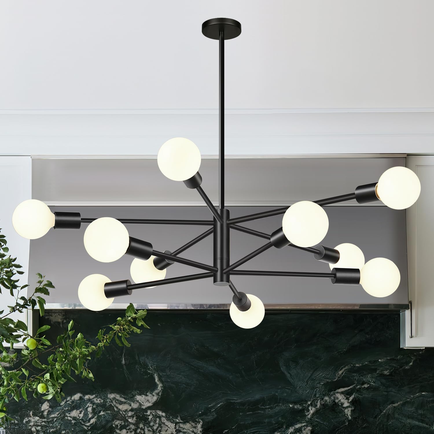 Sputnik Chandeliers Dining Room Light Fixture (10-Light, 33-Inch), Modern Black Chandelier, Height Adjustable Mid Century Modern Chandeliers for Dining Room Kitchen Island Matte Black 10-Light