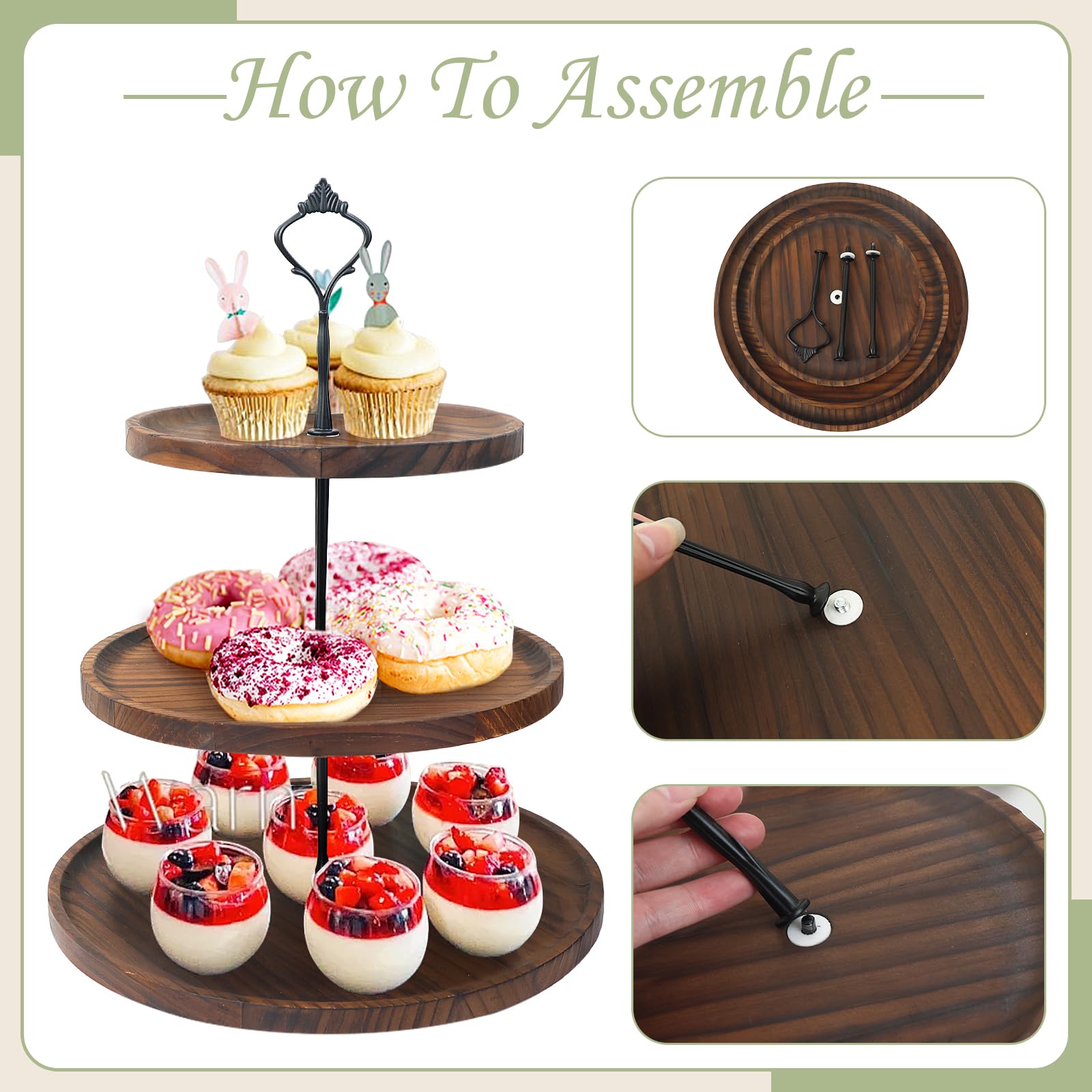 LARDUX Set di 5 alzate in legno con supporto a torre per cupcake a 5 livelli, vassoi da portata a torre a 3 piani, 2 piatti rotondi per torte, 1 piatto quadrato per dessert, salumi, snack per feste