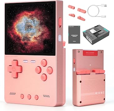 Trimui Brick Hammer Handheld Game Console with 3.2 inch IPS Screen and 3000mAh Battery, Retro Video Games Console with Pre-Installed 64GB TF Card and WiFi Function Rose Gold