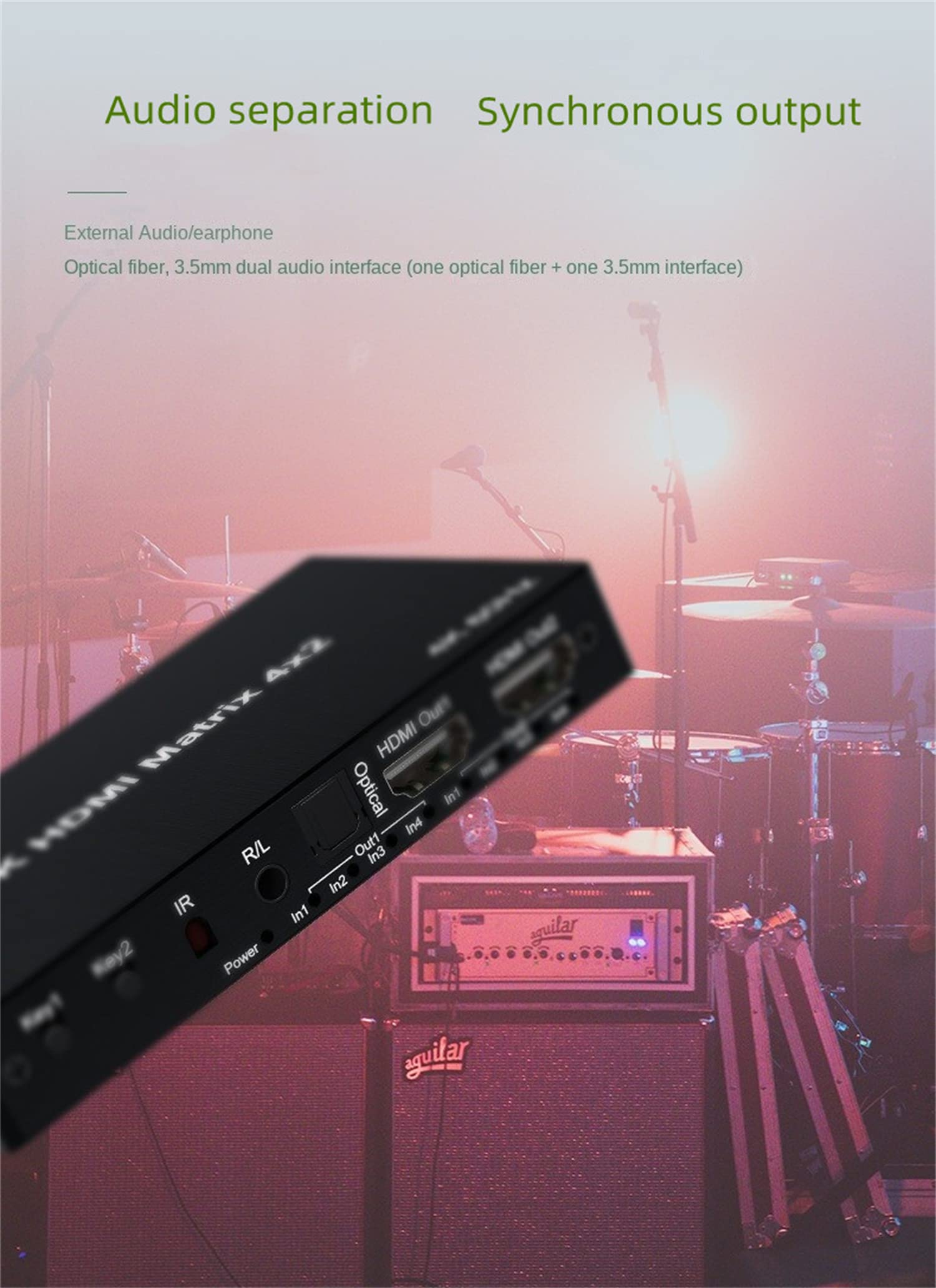 4K HDMI Matrix 4X2, HDMI True Matrix Switch Conmutador 4 w 2 wyjścia 4K 60Hz HDMI Matrix rozdzielacz przełącznik z optycznym EDID do PS4 PC (4X2)