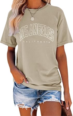 TAKEYAL Womens Graphic Tees Short Sleeve T Shirts | Loose Casual Tops for Teen Girls, Beach Vacation Shirts, Vintage Graphic T-shirts, Los Angeles California