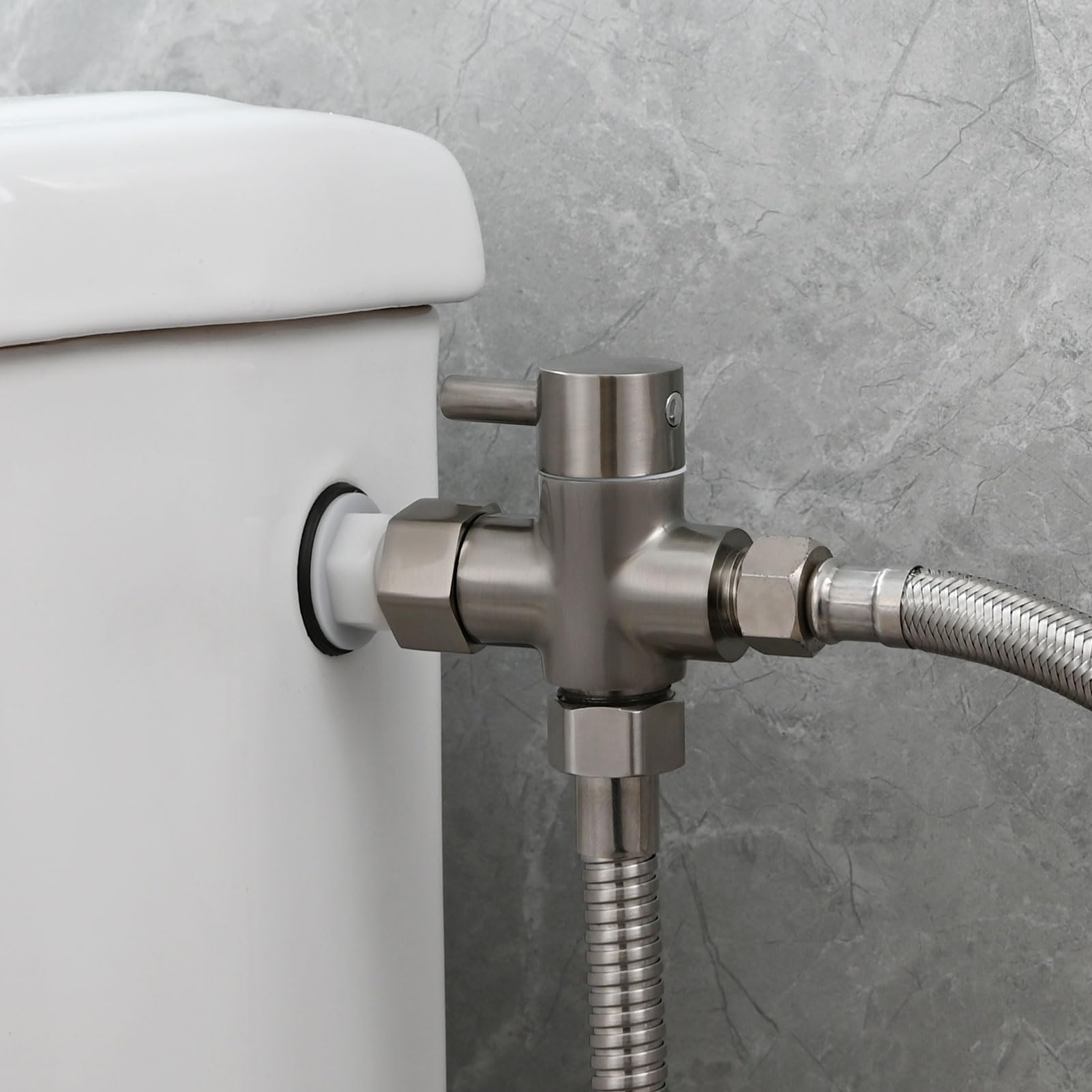 Tecmolog Kit Douchette Wc Acier Inox Douchette à Main Bidet avec Vanne WC 3 Voies 3/8"-12/17 et Tuyau de Douche 1.2m, Idéal pour WC Suspend, WS024F8