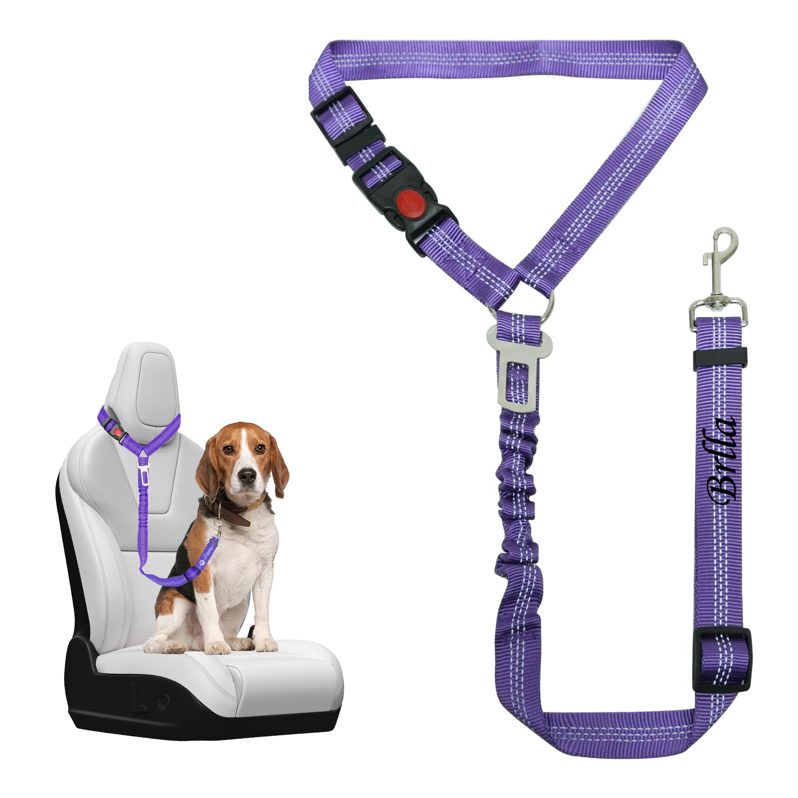 Personalized Dog Seat Belt for Car Embroidered Dogs Safety Belt with Name Car Seatbelt Leash Adjustable Length Reflective Dog Vehicle Accessory Nylon High Elasticity for Pets (Purple)