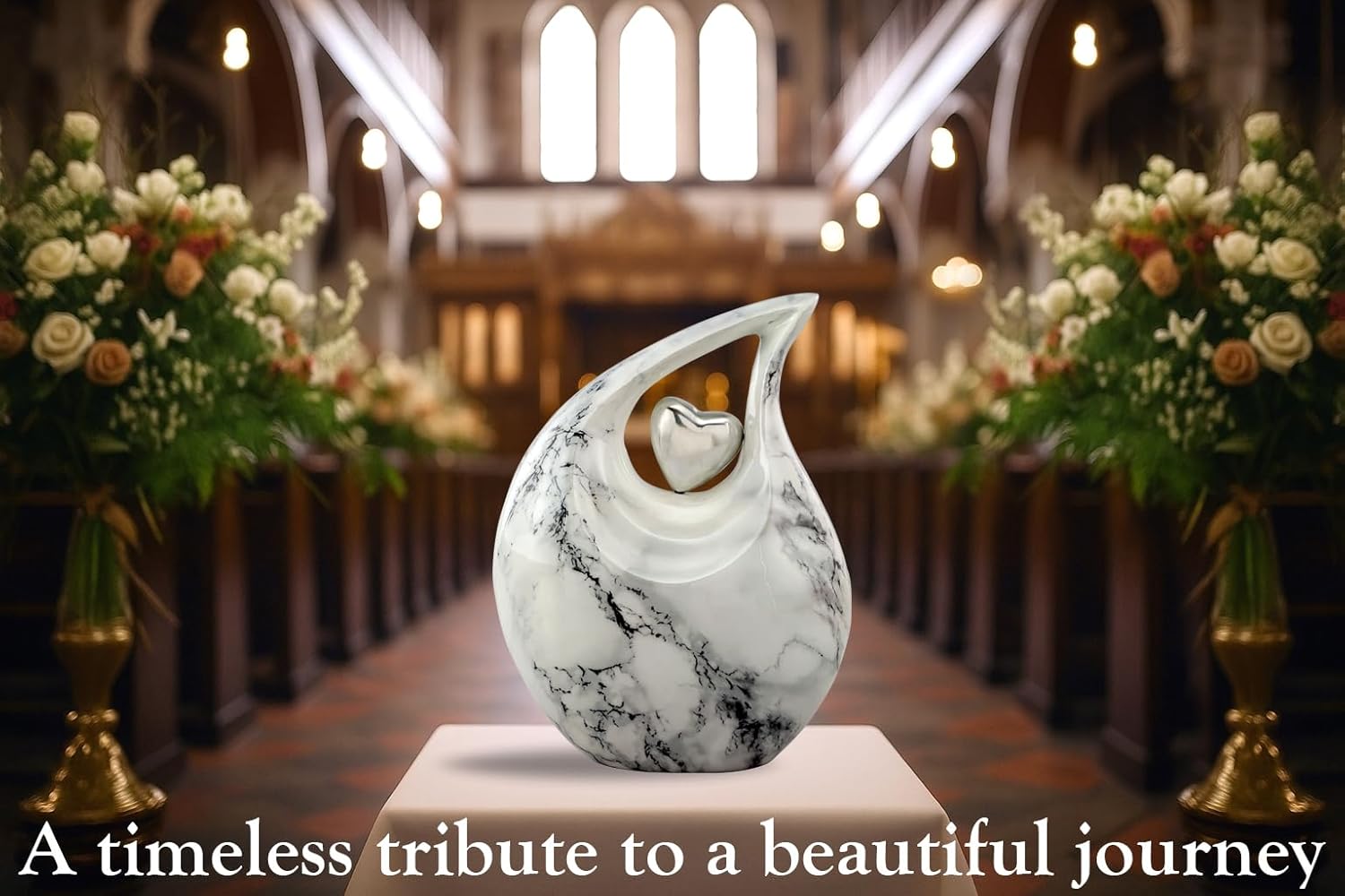 Eternal Tear – Loving Heart Teardrop Cremation Urn for Human Ashes – Solid Metal Adult Memorial Urn Holds Ashes Up to 210 lbs – Unique Drop-Shaped Funeral Urn with Velvet Bag (Carrara White)