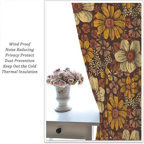 Miniatura 253 de Retro 70s Floral Blackout Window Curtains, Watercolor Flower Plant Rustic Modern Style Pattern Window Drapes, for Bedroom Living Room 42x45in 2