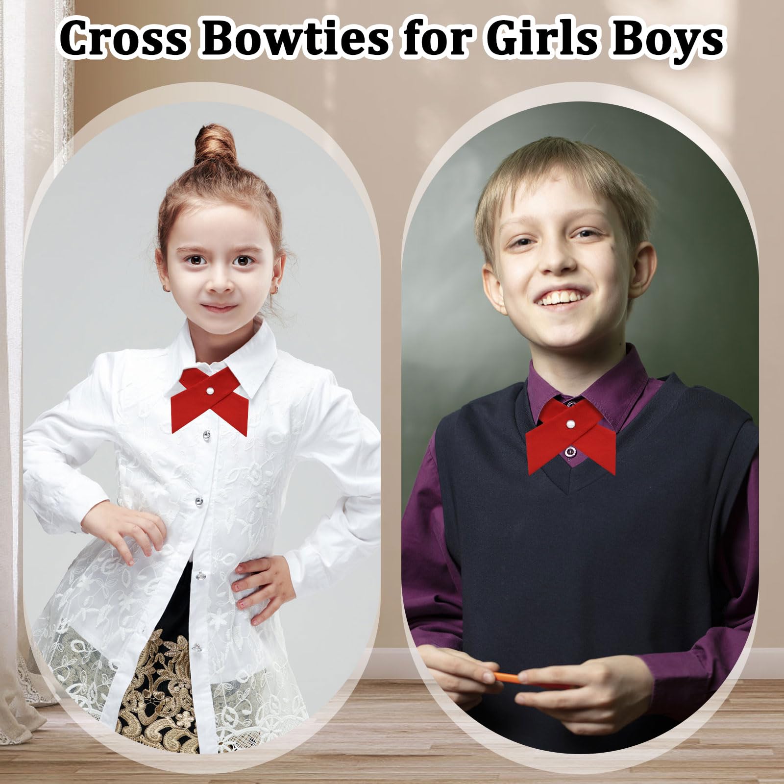 LJBFNN Bow Ties for Women Criss-Cross Tie Adjustable Pre Tied Bowtie Solid Color School Uniform Neck Tie for Girls Boys Teens (Red)