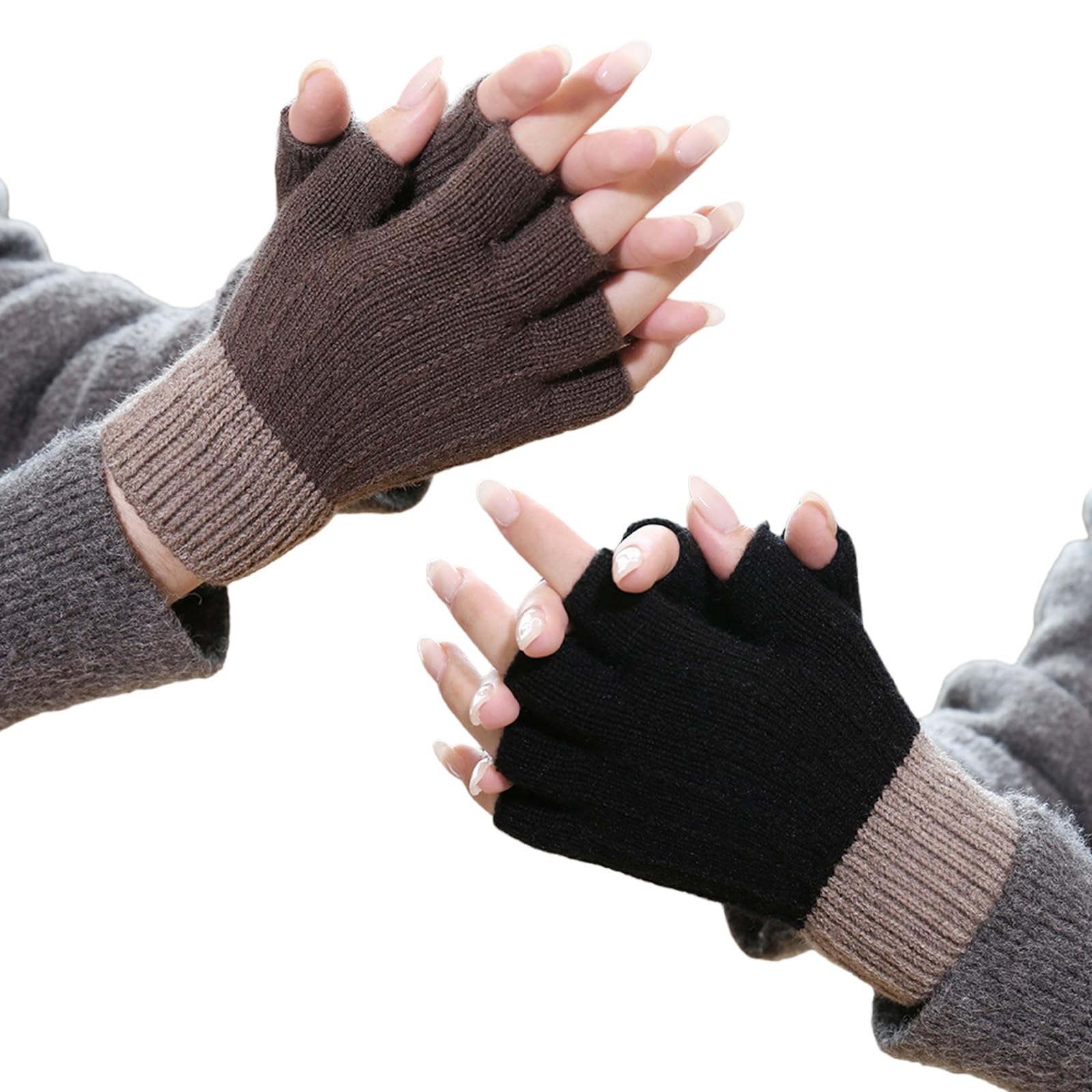 AWSOLAR 2 Paar Winter Fingerlose Handschuhe Damen und Herren, Weiche Strickhandschuhe Handschuhe Ohne Finger für Damen