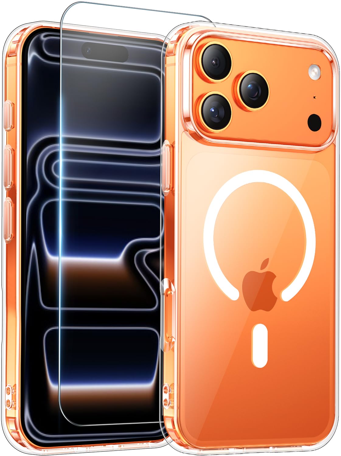 for iPhone 17 Pro Case Clear with Screen Protector, [Compatible with Magsafe][Anti-Yellowing][Military-Grade Protection] Shockproof Slim Magnetic Phone Case Cover, Transparent