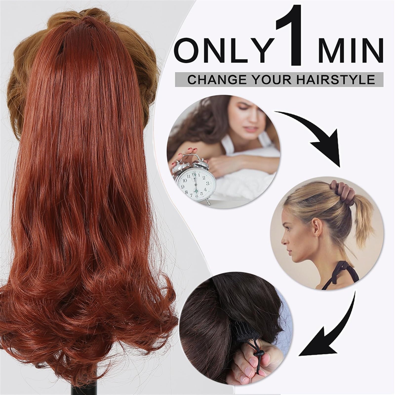 Cola de Caballo Extensiones de cabello de cola de caballo for mujer, cordón sintético, cola roja y marrón, postizos rectos, pelo de Cosplay resistente al calor Chica Postizos de Pelo(NMW1026-5)