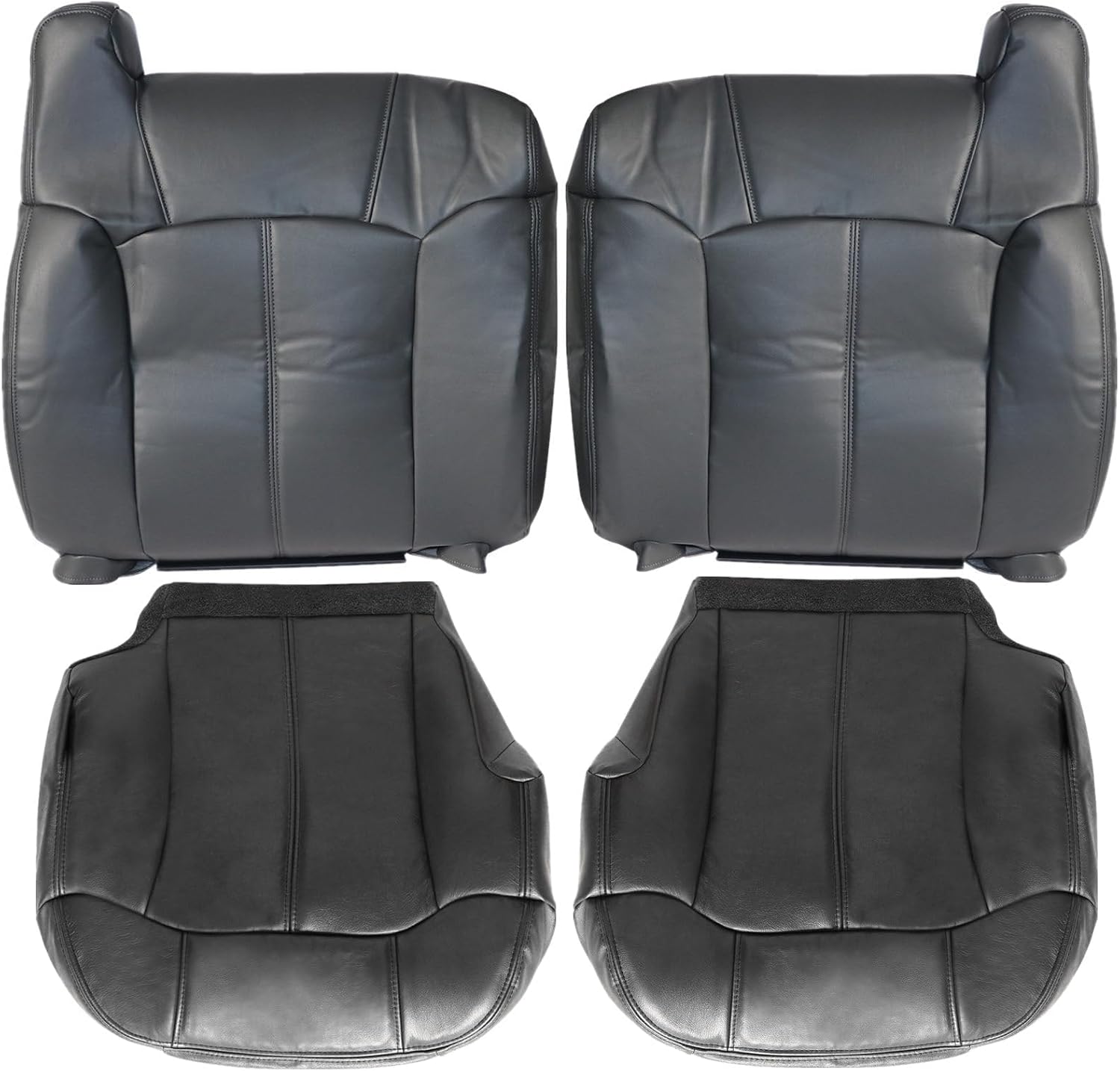 SecosAutoparts Driver & Passenger Bottom & Top Black Leather Replacement Seat Cover Dark Gray Compatible with Chevy Silverado Tahoe Suburban Compatible with GMC Sierra Yukon 1999 2000 2001 2002